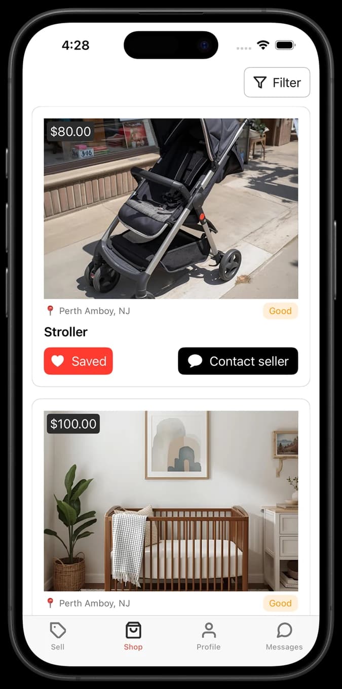Shop screen in the NuMama app